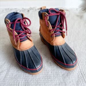 Lands' End Camel + Navy Vintage Duck Boots - Size 7